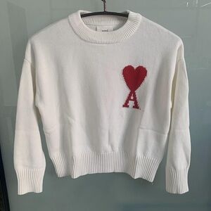 Ami White Sweater with Red Heart and Initial